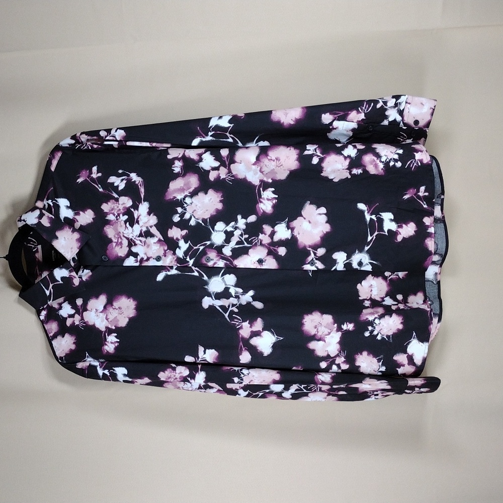 NWT Express Floral Black Pink Slim Preppy Formal Business Button Down Shirt